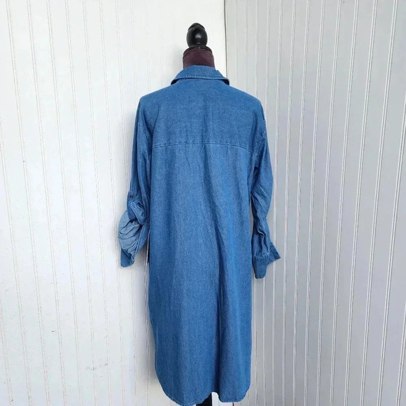 NWT L.I.F.E. Shirt Blue Denim Distressed Button Up Long Sleeve Cover Up Slits S - Picture 7 of 14